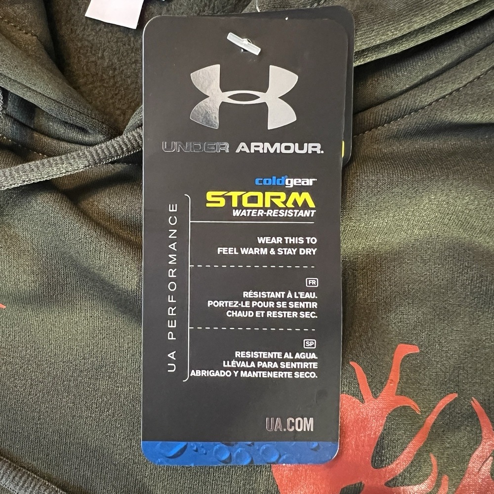 Under Armour Olive Green Hoodie with Orange Logo - Picture 8 of 8